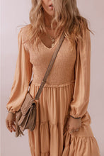 Load image into Gallery viewer, Smocked V-Neck Long Sleeve Tiered Dress