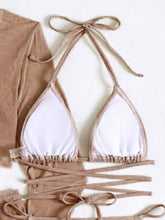 Load image into Gallery viewer, Halter Neck Bra, Bottom, Tassel Flare Sleeve Cover-Up and Skirt Four-Piece Swim Set