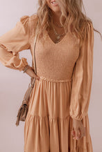 Load image into Gallery viewer, Smocked V-Neck Long Sleeve Tiered Dress