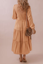 Load image into Gallery viewer, Smocked V-Neck Long Sleeve Tiered Dress