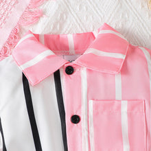 Load image into Gallery viewer, Striped Two-Tone Short Sleeve Tie Waist Romper
