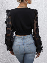 Load image into Gallery viewer, Ruched Plunge Mesh Long Sleeves Blouse