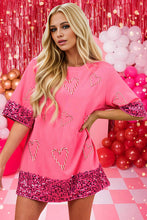 Load image into Gallery viewer, Candy Cane Sequin Half Sleeve T-Shirt