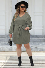 Load image into Gallery viewer, Plus Size Ribbed Tie Front Long Sleeve Sweater Dress
