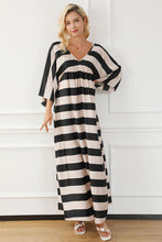 Load image into Gallery viewer, Striped V-Neck Ruched Dress
