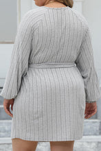 Load image into Gallery viewer, Plus Size Ribbed Tie Front Long Sleeve Sweater Dress
