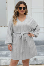 Load image into Gallery viewer, Plus Size Ribbed Tie Front Long Sleeve Sweater Dress
