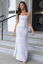 Load image into Gallery viewer, Sequin Backless Split Maxi Dress
