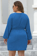 Load image into Gallery viewer, Plus Size Ribbed Tie Front Long Sleeve Sweater Dress
