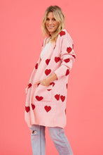 Load image into Gallery viewer, Heart Graphic Open Front Cardigan with Pockets
