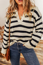 Load image into Gallery viewer, Striped Collared Neck Long Sleeve Sweater
