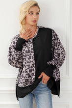 Load image into Gallery viewer, Leopard Round Neck Lantern Sleeve Slit Sweatshirt
