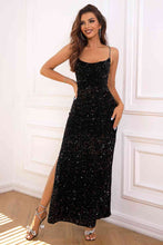 Load image into Gallery viewer, Sequin Backless Split Maxi Dress
