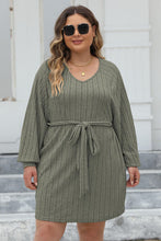 Load image into Gallery viewer, Plus Size Ribbed Tie Front Long Sleeve Sweater Dress
