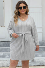 Load image into Gallery viewer, Plus Size Ribbed Tie Front Long Sleeve Sweater Dress
