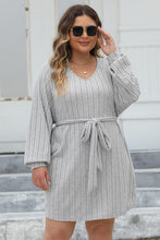 Load image into Gallery viewer, Plus Size Ribbed Tie Front Long Sleeve Sweater Dress
