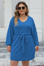 Load image into Gallery viewer, Plus Size Ribbed Tie Front Long Sleeve Sweater Dress
