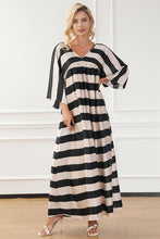 Load image into Gallery viewer, Striped V-Neck Ruched Dress
