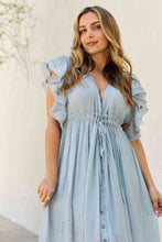 Load image into Gallery viewer, Sweet Lovely By Jen Full Size Drawstring Deep V Butterfly Sleeve Maxi Dress
