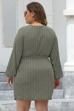 Load image into Gallery viewer, Plus Size Ribbed Tie Front Long Sleeve Sweater Dress
