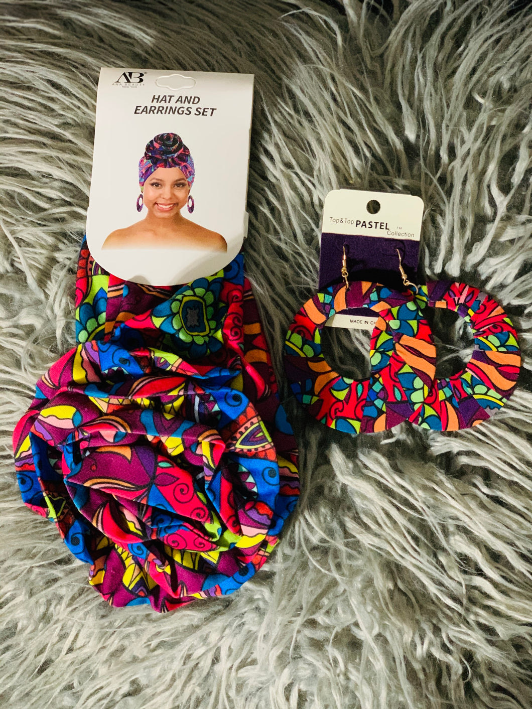 Multi Print Hat & Earring Set